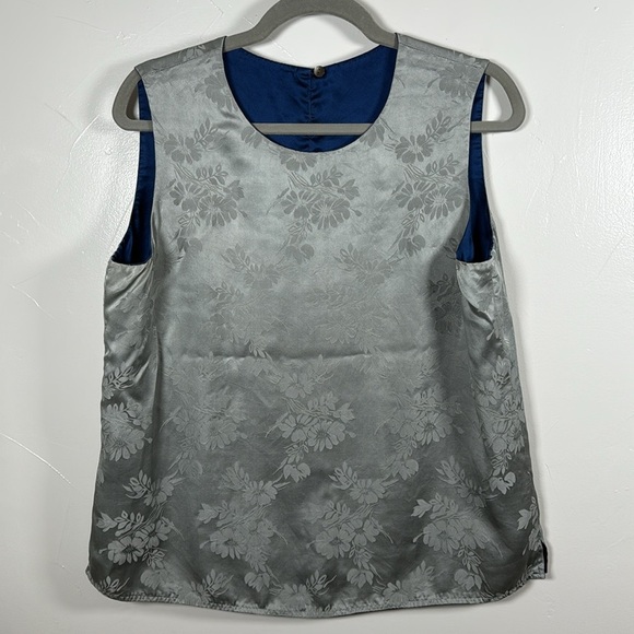 Talbots VTG Blue Gray Reversible Silk Sleeveless Top Size 14 - Picture 9 of 15